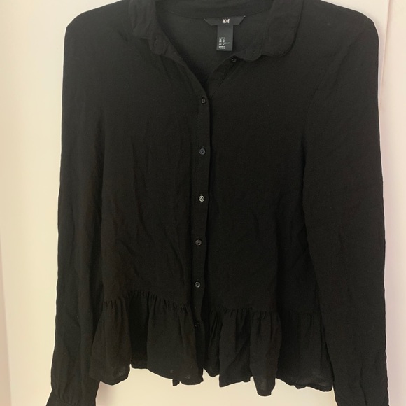 H&M Black Long Sleeve Peplum Button Up Blouse - Picture 2 of 11